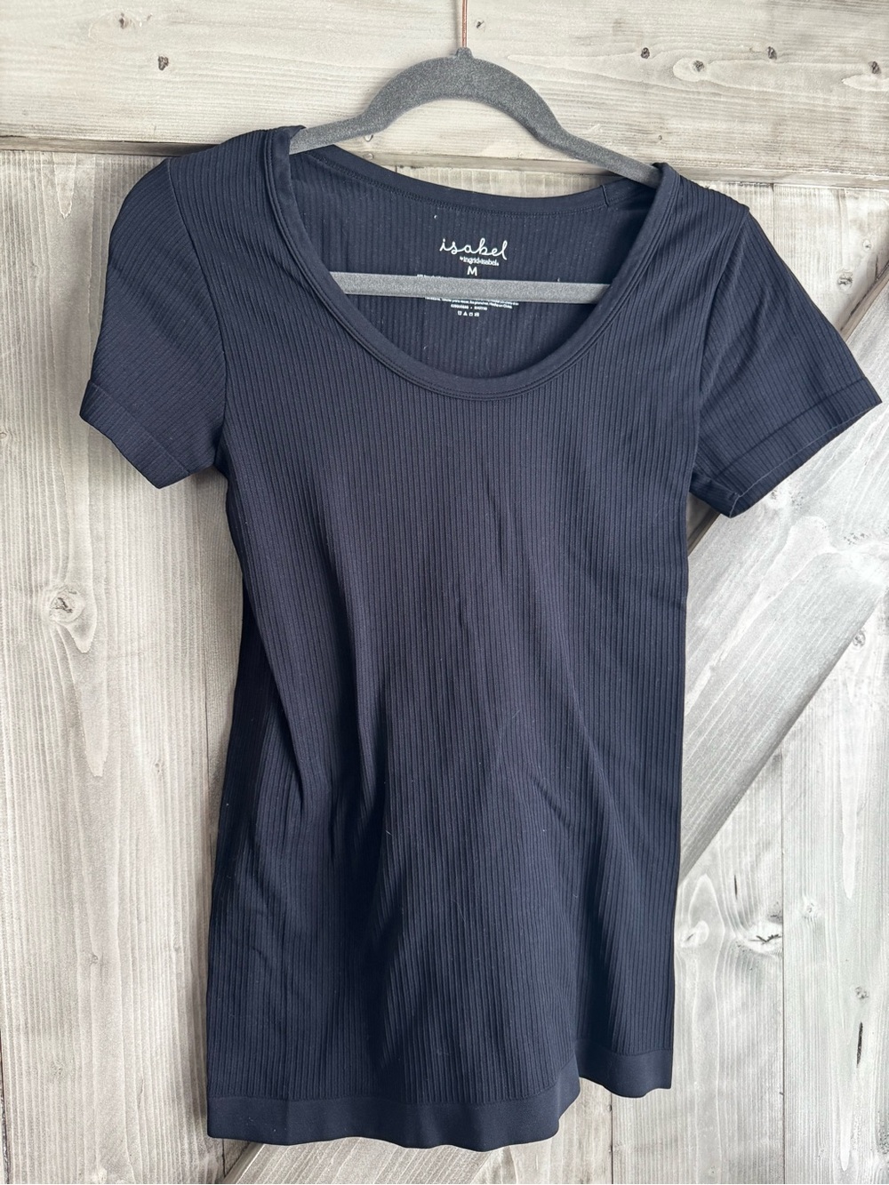 Maternity Ribbed Scoop Neck Short-Sleeve Tee in Black